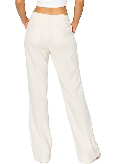 Women's Casual Linen Pants - 32" Inseam Oceanside Drawstring Smocked Waist Lounge