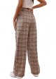 Women's Casual Plaid Print Pants High Waist Wide Leg Pleated Trouser Pants