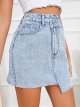 Women's Casual Asymmetrical Waist Jeans Skirt Raw Trim Denim Skirt